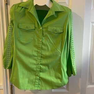Zac & Rachel Lime Button-Down Shirt with Eyelet Sleeves